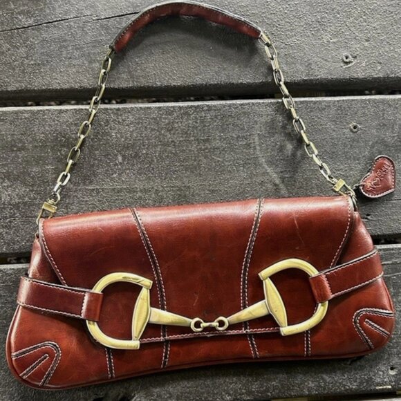 RINA RICH (Gucci Look-Alike) Leather Baguette Shoulder Bag Golden Horsebit - Picture 5 of 6